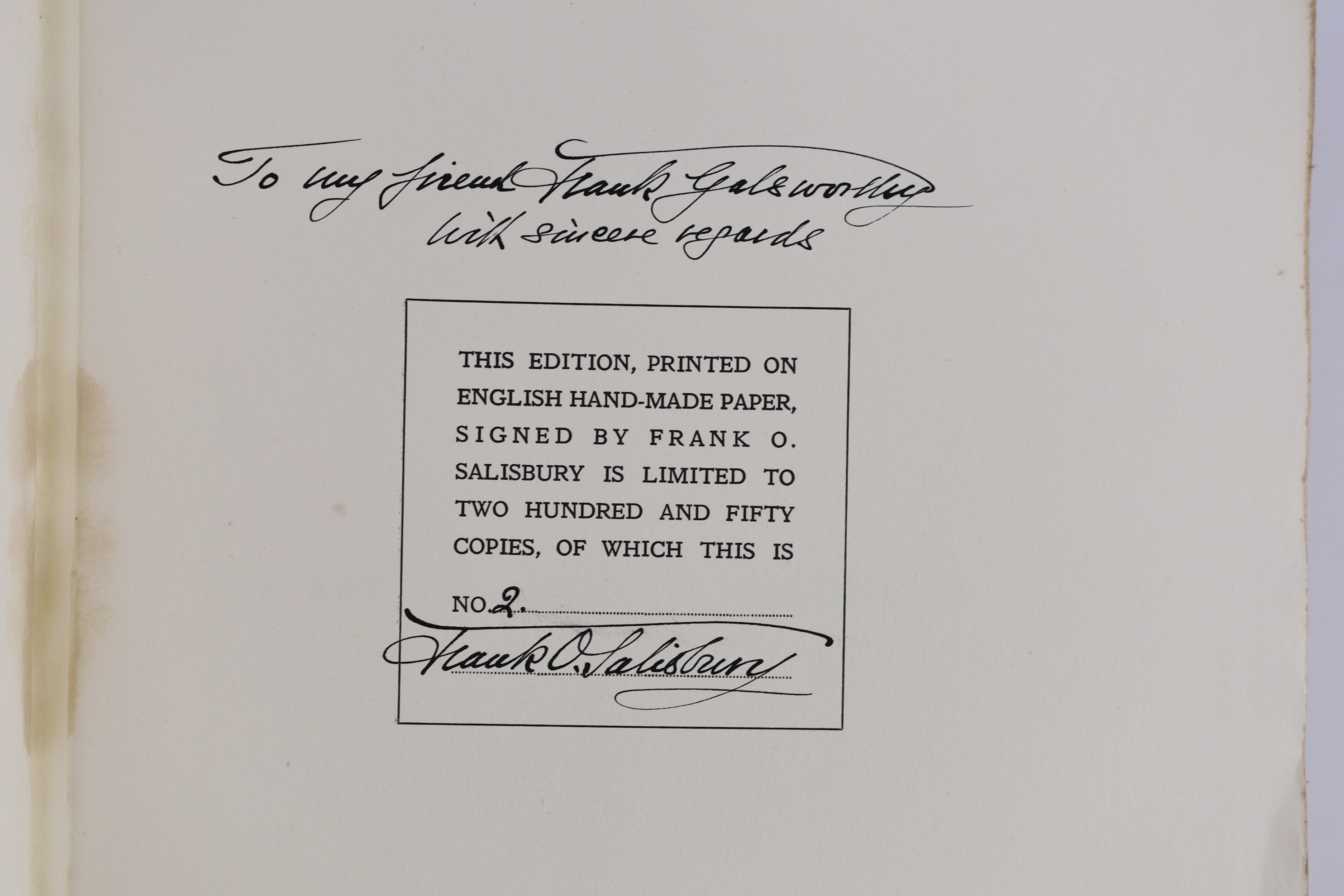 Barber B. Aquila - The Art of Frank O. Salisbury....Limited Edition (of 250 numbered copies, signed by the artist). num. plates (some coloured) and other illus; publisher's gilt lettered vellum with gilt top, in slipcase